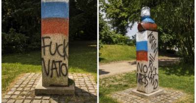 Вандалы в Копенгагене разукрасили памятник Шевченко в цвет российского флага (фото)
