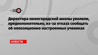 Директора нижегородской школы уволили, предположительно, из-за отказа сообщать об оппозиционно настроенных учениках