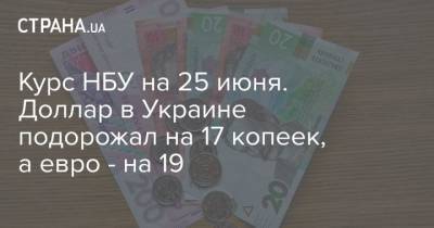 Курс НБУ на 25 июня. Доллар в Украине подорожал на 17 копеек, а евро – на 19