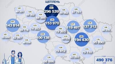 Карта вакцинации: ситуация в областях Украины на 25 июня