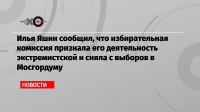 Илья Яшин сообщил, что избирательная комиссия признала его деятельность экстремистской и сняла с выборов в Мосгордуму
