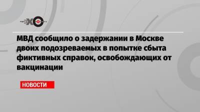 МВД сообщило о задержании в Москве двоих подозреваемых в попытке сбыта фиктивных справок, освобождающих от вакцинации