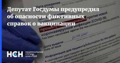 Депутат Госдумы предупредил об опасности фиктивных справок о вакцинации