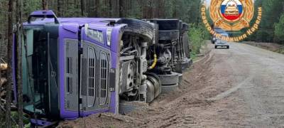 Водитель лесовоза погиб, перевернувшись на трассе в Карелии
