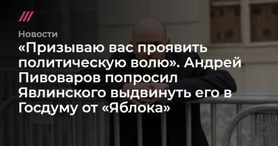«Призываю вас проявить политическую волю». Андрей Пивоваров попросил Явлинского выдвинуть его в Госдуму от «Яблока»