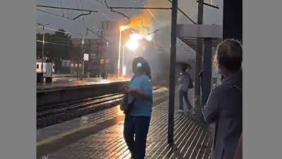 Короткое замыкание на Савеловском вокзале сняли на видео