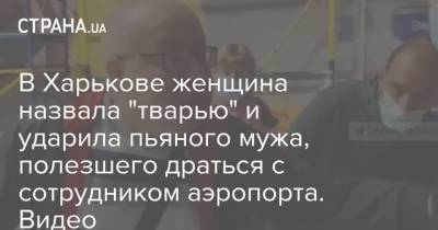 В Харькове женщина назвала "тварью" и ударила пьяного мужа, полезшего драться с сотрудником аэропорта. Видео