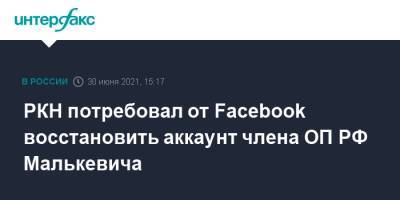 РКН потребовал от Facebook восстановить аккаунт члена ОП РФ Малькевича