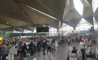 Пассажиры стоят во многочасовых очередях на регистрацию в петербургском аэропорту Пулково