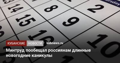 Минтруд пообещал россиянам длинные новогодние каникулы