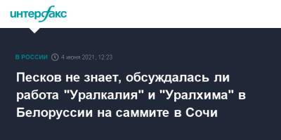 Песков не знает, обсуждалась ли работа "Уралкалия" и "Уралхима" в Белоруссии на саммите в Сочи