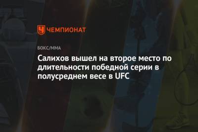 Салихов вышел на второе место по длительности победной серии в полусреднем весе в UFC