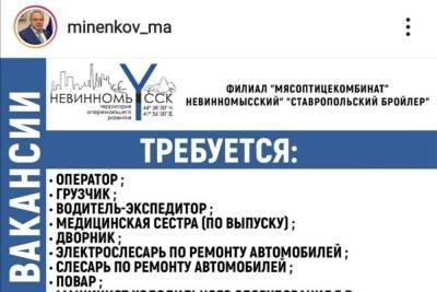 Мэр Невинномысска публикует в соцсетях информацию по вакансиям