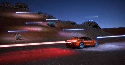 Для презентации Porsche Panamera провели необычную фотосъемку в пустыне с дроном (видео)