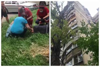 В Одессе молодой рабочий сорвался с высоты 8-го этажа, кадры ЧП: медики спасают ему жизнь