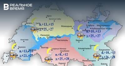 Сегодня в Татарстане ожидаются дожди, в отдельных районах грозы и до +28 градусов