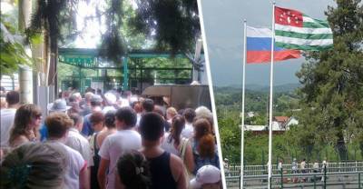 В Абхазию выстроилась гигантская очередь из российских туристов: видео
