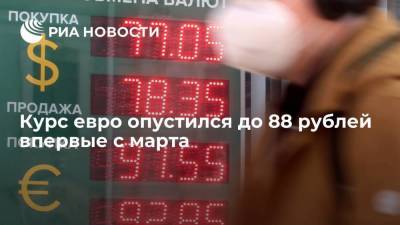 Курс евро опустился до 88 рублей впервые с марта