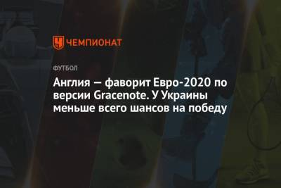 Англия — фаворит Евро-2020 по версии Gracenote. У Украины меньше всего шансов на победу
