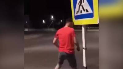 Пьяные жители Воронежской области пытались забодать дорожный знак
