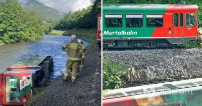 В Австрии поезд сошел с рельсов, вагон с детьми упал в реку - фото и видео