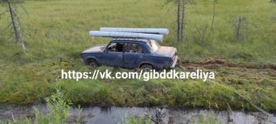 В Карелии пенсионер на автомобиле улетел с дороги в болото
