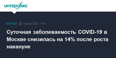 Суточная заболеваемость COVID-19 в Москве снизилась на 14% после роста накануне