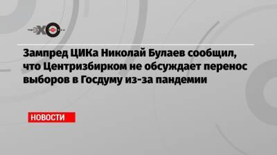 Зампред ЦИКа Николай Булаев сообщил, что Центризбирком не обсуждает перенос выборов в Госдуму из-за пандемии
