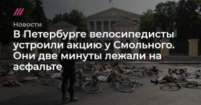 В Петербурге велосипедисты устроили акцию у Смольного. Они две минуты лежали на асфальте