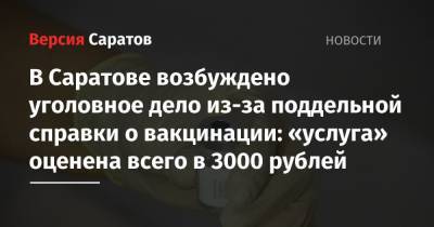 В Саратове возбуждено уголовное дело из-за поддельной справки о вакцинации: «услуга» оценена всего в 3000 рублей