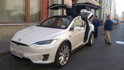 Члены партии «Зеленые» привезли документы в ЦИК на электромобиле Tesla model X