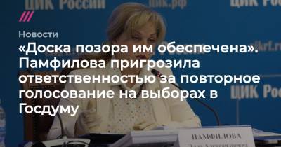 «Доска позора им обеспечена». Памфилова пригрозила ответственностью за повторное голосование на выборах в Госдуму