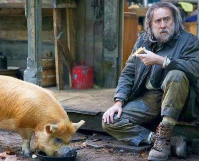 Николас Кейдж и его новая жена Рико Сибата на премьере фильма «Свинья»