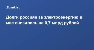 Долги россиян за электроэнергию в мае снизились на 0,7 млрд рублей