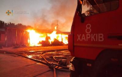 В Харькове крупный пожар на складе древесины