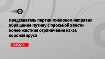 Председатель партии «Яблоко» направил обращение Путину с просьбой ввести более жесткие ограничения из-за коронавируса