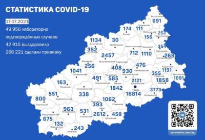 В Твери +96 зараженных. Карта коронавируса в Тверской области за 17 июля