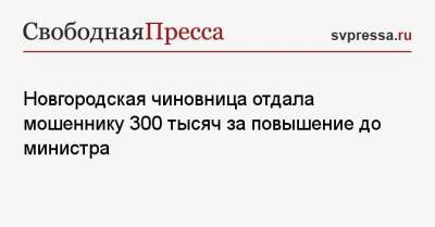 Новгородская чиновница отдала мошеннику 300 тысяч за повышение до министра