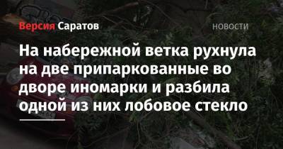 На набережной ветка рухнула на две припаркованные во дворе иномарки и разбила одной из них лобовое стекло