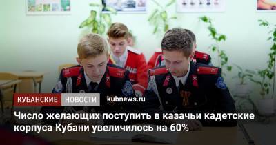 Число желающих поступить в казачьи кадетские корпуса Кубани увеличилось на 60%