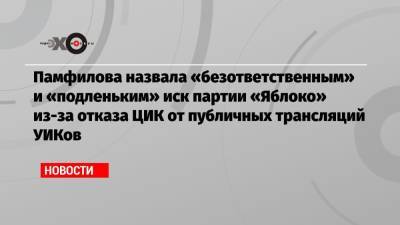 Памфилова назвала «безответственным» и «подленьким» иск партии «Яблоко» из-за отказа ЦИК от публичных трансляций УИКов