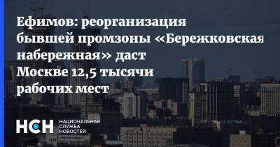 Ефимов: реорганизация бывшей промзоны «Бережковская набережная» даст Москве 12,5 тысячи рабочих мест