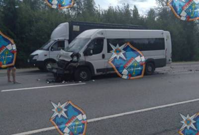 Микроавтобус и грузовик столкнулись на трассе Р-21 «Кола», есть пострадавшие – фото с места ДТП