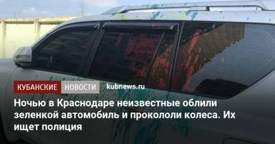 Ночью в Краснодаре неизвестные облили зеленкой автомобиль и прокололи колеса. Их ищет полиция