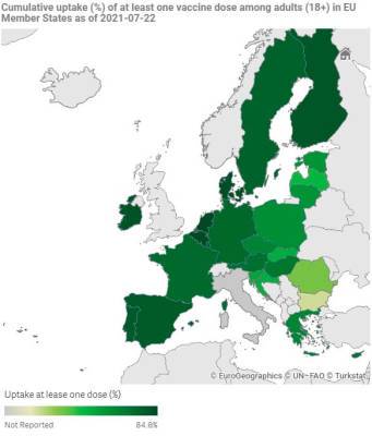 В ЕС больше половины взрослых завершили вакцинацию от коронавируса