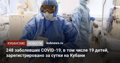 248 заболевших COVID-19, в том числе 19 детей, зарегистрировано за сутки на Кубани