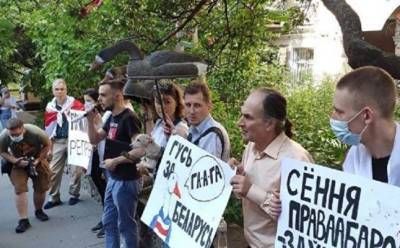 У посольства Белоруссии в Киеве проходит акция «Гусь за Беларусь»