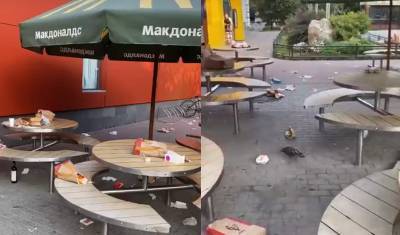 Горы мусора и бардак возмутил горожан гуляющих у McDonalds в центре Тюмени