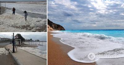 В Греции пляж затопило пеной