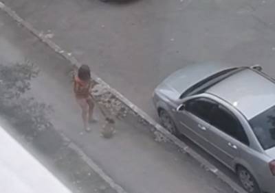 В Новомичуринске засняли, как ребенок избивает собаку и бросает ее на асфальт